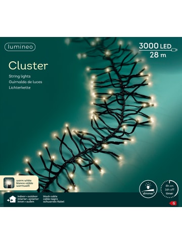 LUMINEO Lichterkette CLUSTER 3000 LED 28 m, schwarzes Kabel in warm weiß