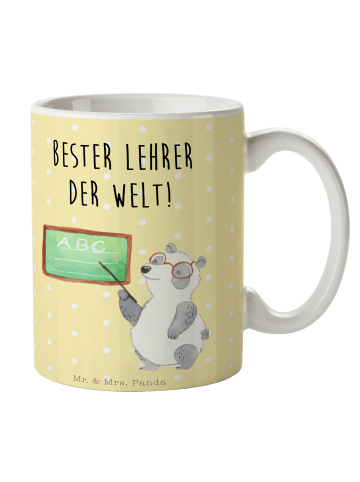 Mr. & Mrs. Panda Keramiktasse Panda Lehrer mit Spruch in Gelb Pastell