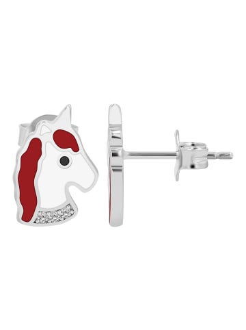 Adeliás Kinder Ohrringe – Ohrstecker Einhorn aus 925 Silber mit Emaille in silber