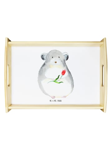 Mr. & Mrs. Panda Holztablett Chinchilla Blume ohne Spruch in Weiß