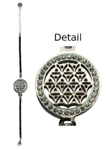 Saraswati Design Nonbook - Armband "Blume des Lebens" Leder schwarz, Edelstahl mit Zir