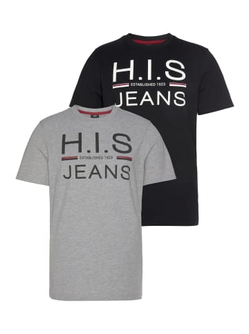 H.I.S. Rundhalsshirt in schwarz, grau-meliert