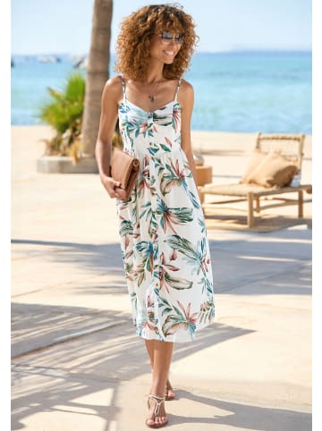 LASCANA Midikleid in beige-blau bedruckt