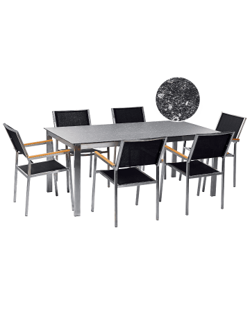 Beliani 7-tlg Gartentisch Set COSOLETO/GROSSETO in Schwarz/Silber