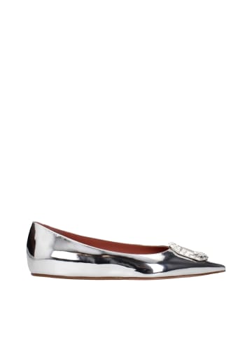Grau Leder Ballerina Flache Schuhe