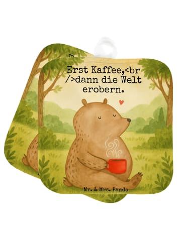 Mr. & Mrs. Panda Topflappen Bär Kaffee Design mit Spruch in Weiß