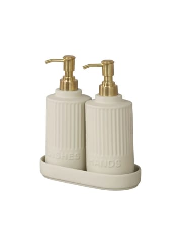 Wenko Spenderset mit Tablett HEIDI, 2 x 550 ml in Beige, (B) 19 x (H) 21 x (L) 10 cm