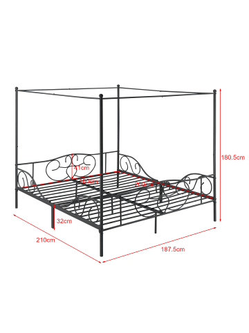en.casa Himmelbett Finström in Schwarz (B)180cm
