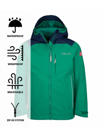 Trollkids Regenjacke "Bergen" in Pfeffergrün/Marineblau