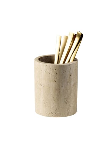APS Besteckbehälter TRAVERTINE in beige - Ø 11 cm, H: 13,5 cm