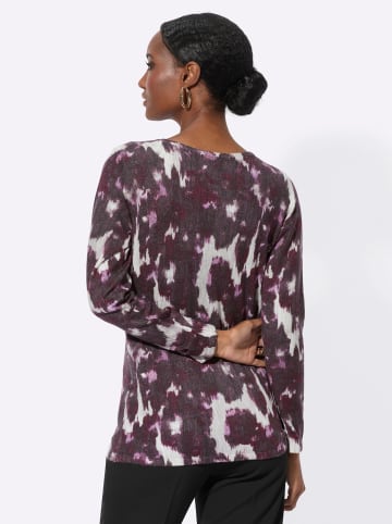 creation L Langarm-Pullover in ecru-aubergine-bedruckt