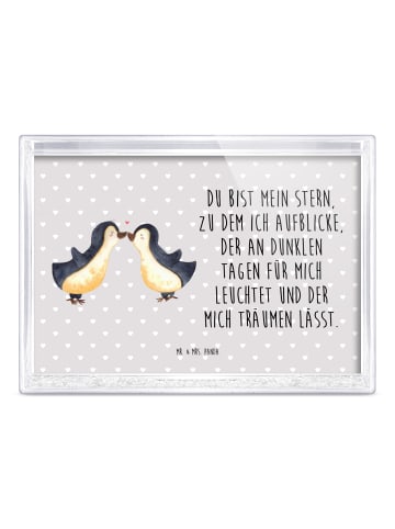 Mr. & Mrs. Panda Acryl-Bilderrahmen Pinguin Liebe mit Spruch in Grau Pastell