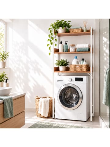 relaxdays Waschmaschinenschrank in Natur/ Weiß - (B)63 x (H)166 x (T)25 cm