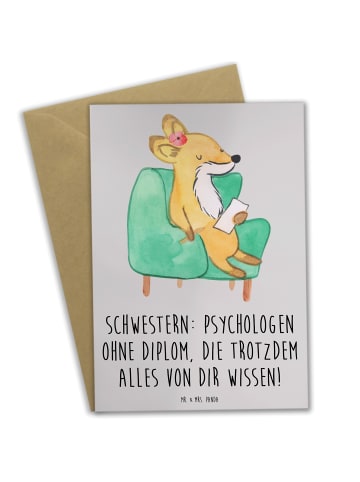 Mr. & Mrs. Panda babykarte Schwestern Psychologen mit Spruch in Grau Pastell