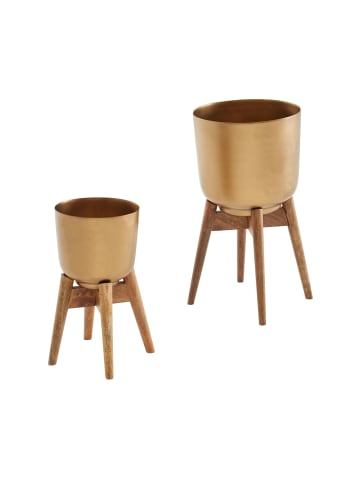 KADIMA DESIGN Alu-Holz Pflanzenkübel Set Gold/Braun: Modern, für stilvolle Inneneinrichtung