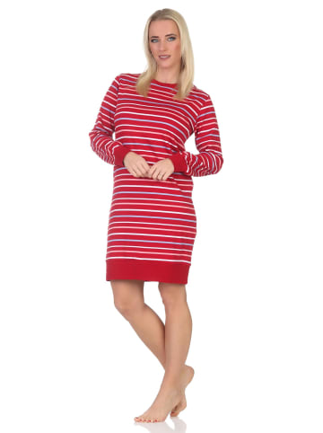 NORMANN Interlock Nachthemd langarm Streifenoptik - 87704 in rot