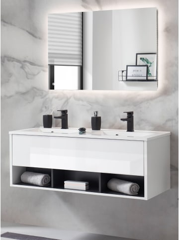 Furn.Design Badmöbel-Set 2-teilig 120 cm weiß Hochglanz, grau mit Doppel-Waschbecken