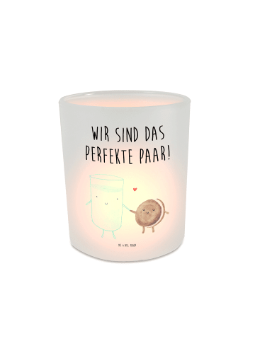 Mr. & Mrs. Panda Glas Windlicht Milch Keks mit Spruch in Transparent