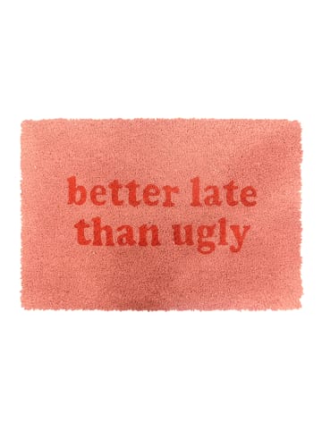 relaxdays Fußmatte "better late than ugly" in Pink - 40 x 60 cm