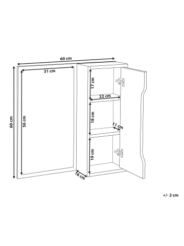 Beliani Bad-Spiegelschrank PALMAS in Weiß - (W) 60 x (H) 60 x (L) 16 cm