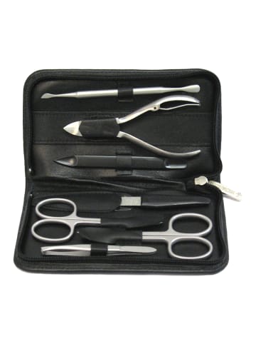 Windrose Nappa Schmuckkasten Leder 12 cm in schwarz