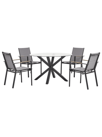 Beliani 5-tlg Gartentisch Set MALETTO/BUSSETO in Schwarz/Heller Holzfarbton/Transparent
