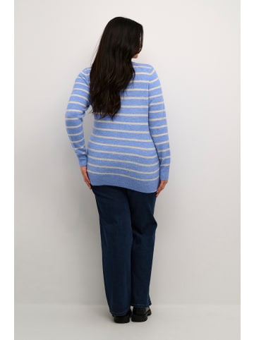 KAFFE curve Strickpullover KClinda in Blue Melange/Beige Stripe