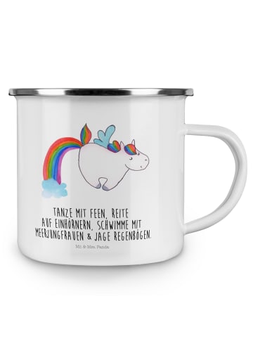 Mr. & Mrs. Panda Camping Emaille Tasse Einhorn Fliegendes Pferd ... in Weiß