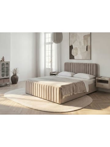 Beliani 2-tlg Doppelbett LUNAN in Beige/Schwarz