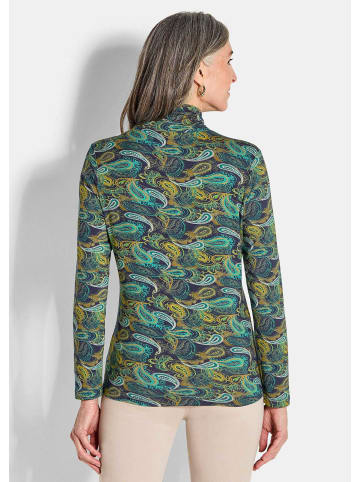 GOLDNER Kurzgröße:  Longsleeve, Allover-Print, Stehkragen in smaragd / gemustert