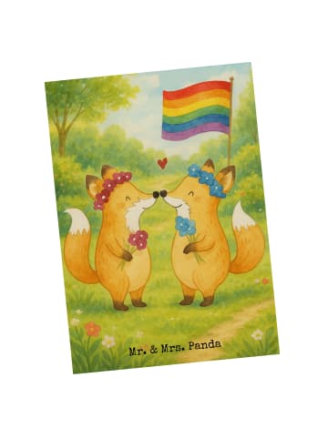 Mr. & Mrs. Panda Postkarte Füchse Lesbian Pride Design ohne Spruch in Weiß