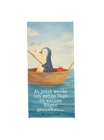 Mr. & Mrs. Panda Badehandtuch Pinguin Angelboot Design mit Spruch in Eisblau