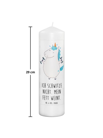 Mr. & Mrs. Panda Trauerkerze Einhorn Fitness mit Spruch in Weiß