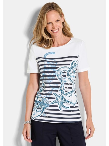 GOLDNER Kurzgröße: Jerseyshirt mit maritimen Print in weiß / marine / gemustert