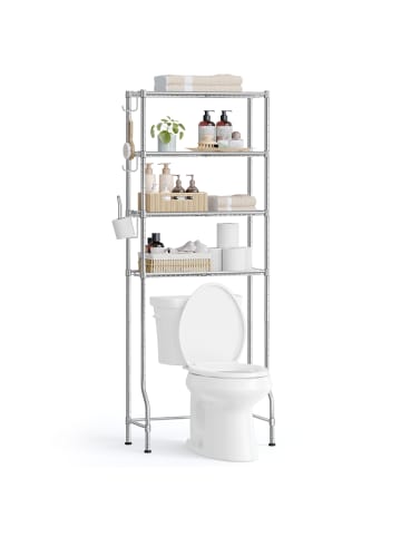 SONGMICS Badregal Badezimmerregal Dalten in Grau - (B)63 x (H)176 x (T)30 cm