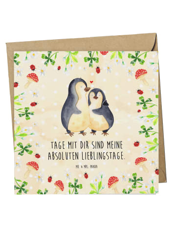 Mr. & Mrs. Panda Einladungskarte Pinguin umarmen mit Spruch in Naturpapier