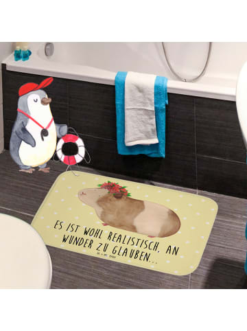 Mr. & Mrs. Panda Badeteppich Meerschweinchen Weisheit mit Spruch in Gelb Pastell