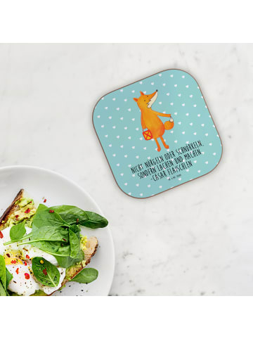 Mr. & Mrs. Panda Untersetzer für Gläser Fuchs Laterne mit Spruch in Türkis Pastell