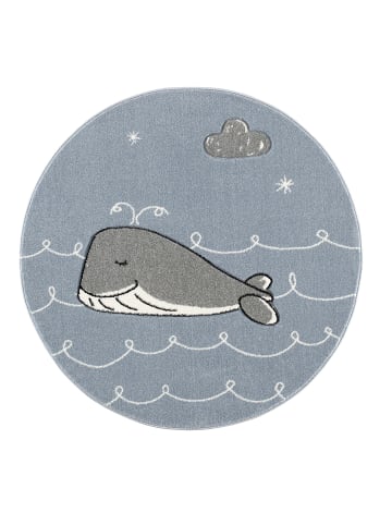 ScandicLiving Spielteppich, Wal blau/silbergrau, rund, Ø 133 cm, 18 mm hoch