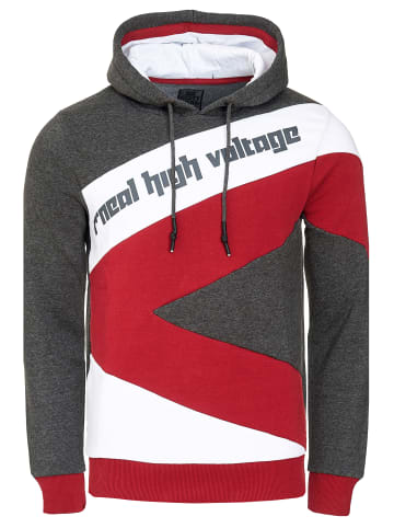 Rusty Neal Kontrast Color Block Kapuzen-Pullover in Anthrazit / Weiß / Bordo
