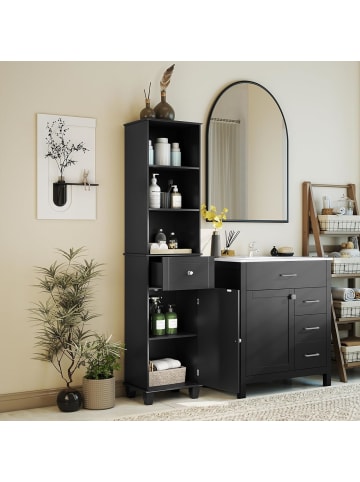 COSTWAY Badezimmerschrank schmal 40 x 30 x 172 cm in Schwarz