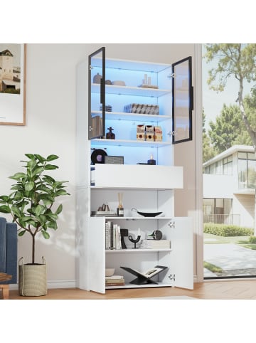 ABRIHOME Vitrinen Schränke Mit Glastüren und LED 70*30*200cm