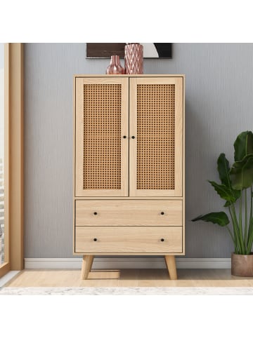 ABRIHOME Sideboard in Natur mit Rattantüren und 2 Schubladen 60x120 cm