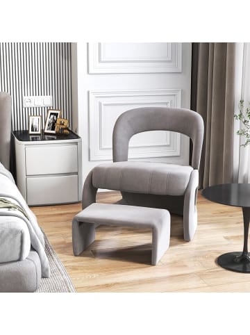 COSTWAY Sessel mit Hocker in Grau