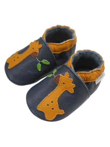 Bemesu Leder-Krabbelschuhe "Giraffe" in Dunkelblau
