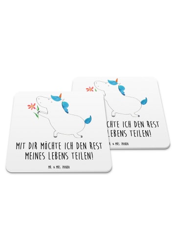 Mr. & Mrs. Panda Untersetzer für Gläser Einhorn Blume mit Spruch in Weiß
