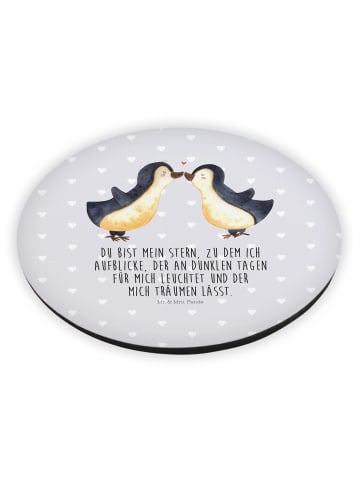 Mr. & Mrs. Panda Rund Magnet Pinguin Liebe mit Spruch in Grau Pastell