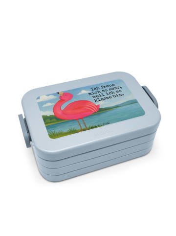 Mr. & Mrs. Panda Frischhaltedose Flamingo Stolz Design mit Spruch in Blau Pastell
