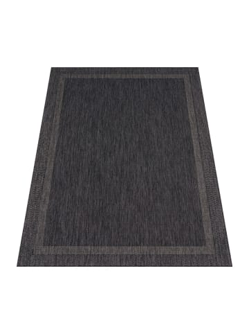 KADIMA DESIGN Outdoor Teppich Unifarben mit Bordüre Balkon, Terrasse in Anthrazit