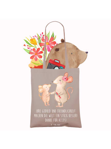 Mr. & Mrs. Panda Shopping Tasche Erzieher-Dank mit Spruch in Braun Pastell